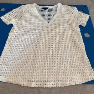 Banana Republic White V-Neck S Tunic with lace over‎ and Polyester underlayer